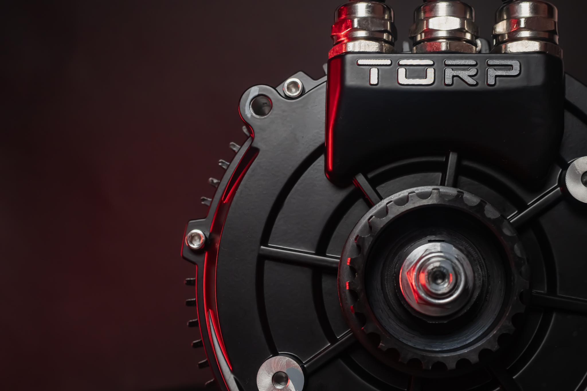 Torp TM25 Sur-Ron Light Bee variklis, viršutinis kampas su korpuso detalėmis