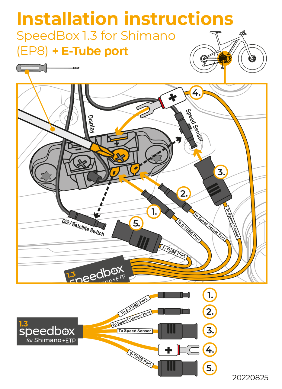 SpeedBox 1.3 Shimano EP8 čipo prijungimas prie E-Tube prievado ant elektrinio dviračio